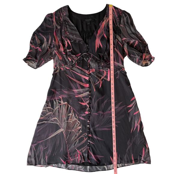 All Saints Demi Black and Floral Mini Dress Size 8 - Picture 11 of 16